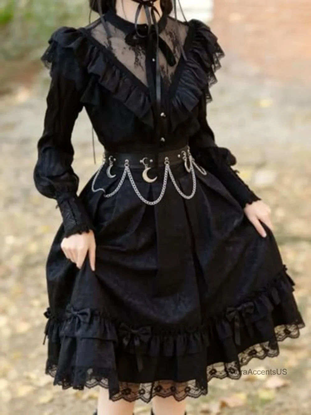 Faux Leather Chain Waist Belt with Moon Charm Punk Gothic